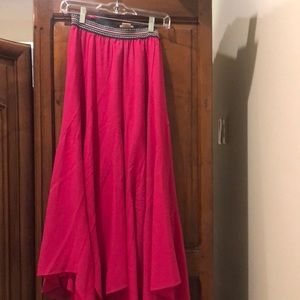Anthropologie, long flowy pink skirt with elastic waistband.